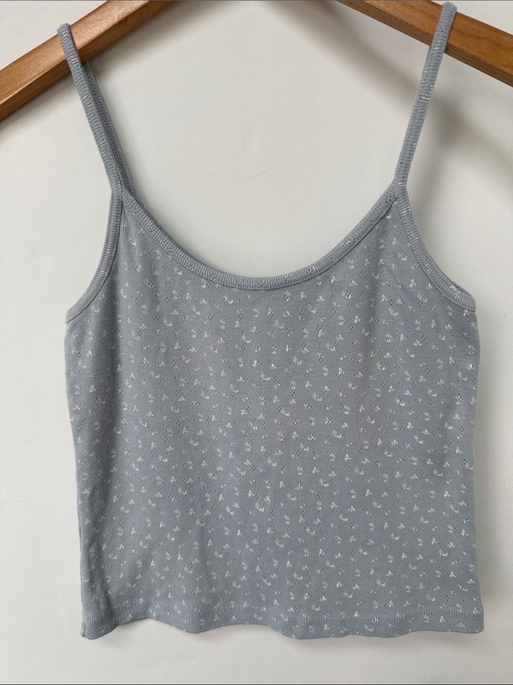 Brandy Melville Light Blue Floral Ribbed Tank Top